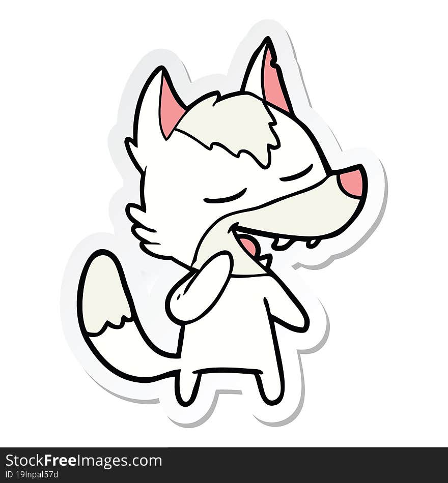 sticker of a cartoon wolf laughing