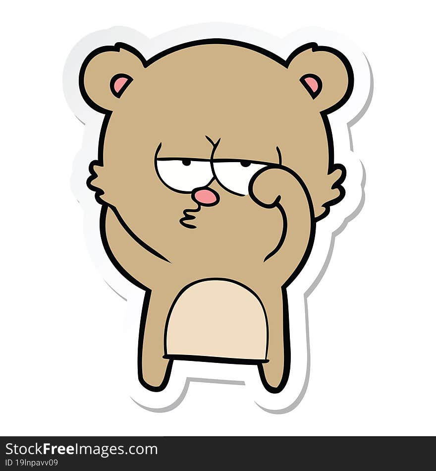 sticker of a bored bear cartoon