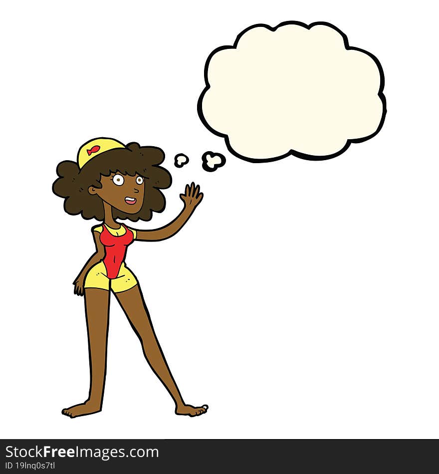 Cartoon Swimmer Woman With Thought Bubble