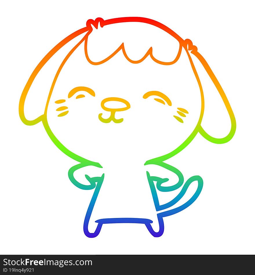 Rainbow Gradient Line Drawing Happy Cartoon Dog