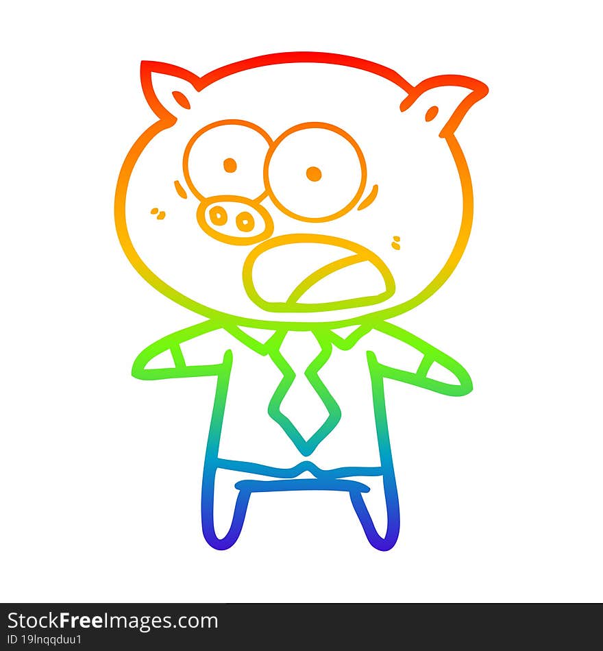 rainbow gradient line drawing cartoon pig shouting