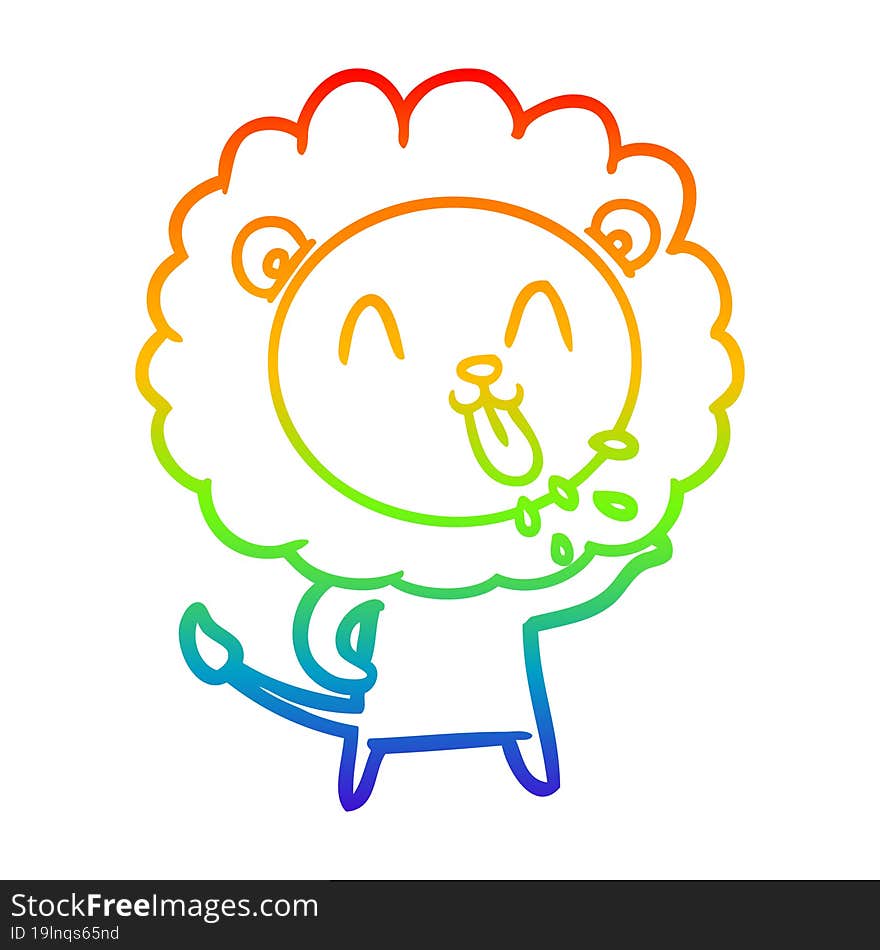 rainbow gradient line drawing happy cartoon lion