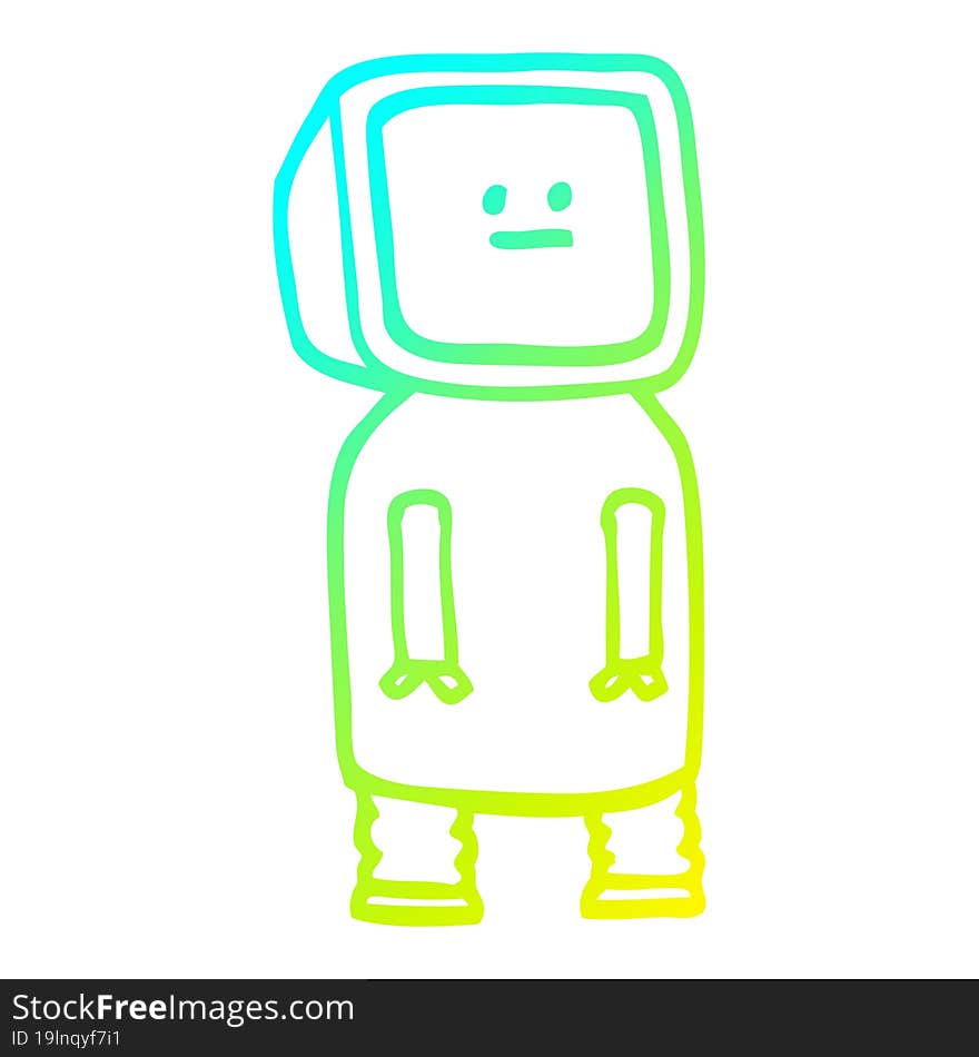 cold gradient line drawing of a cartoon funny robot