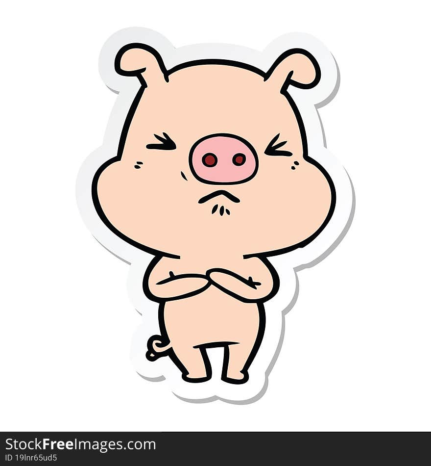 sticker of a cartoon angry pig