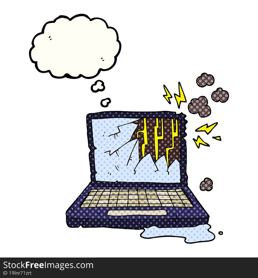 thought bubble cartoon broken computer