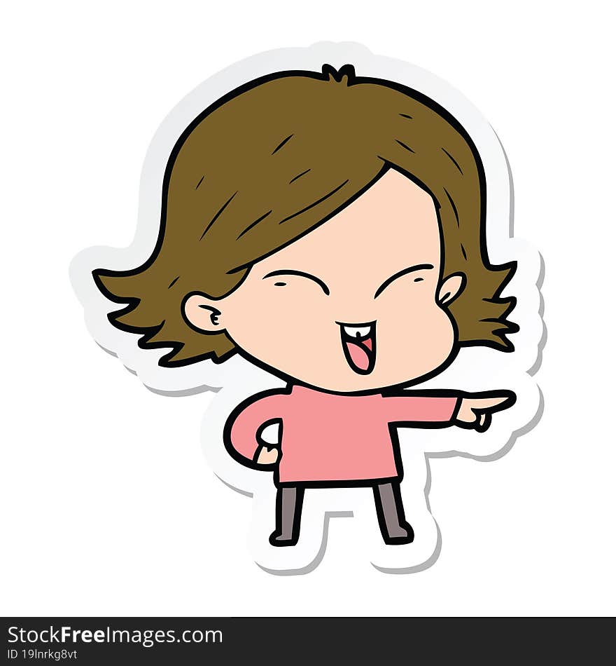 sticker of a happy cartoon girl