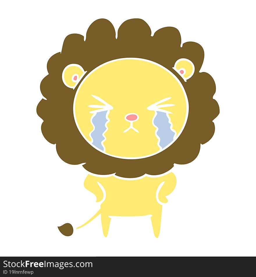 flat color style cartoon crying lion