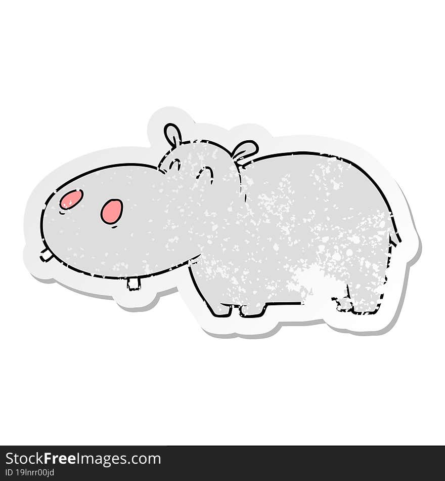 distressed sticker of a cartoon hippo