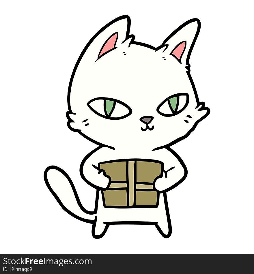 cartoon cat holding parcel. cartoon cat holding parcel