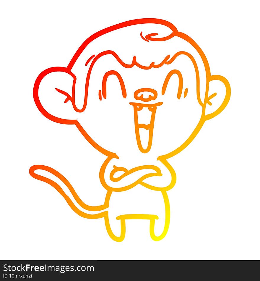 Warm Gradient Line Drawing Cartoon Laughing Monkey