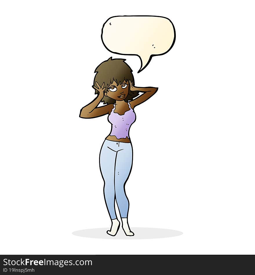 cartoon pretty woman with speech bubble