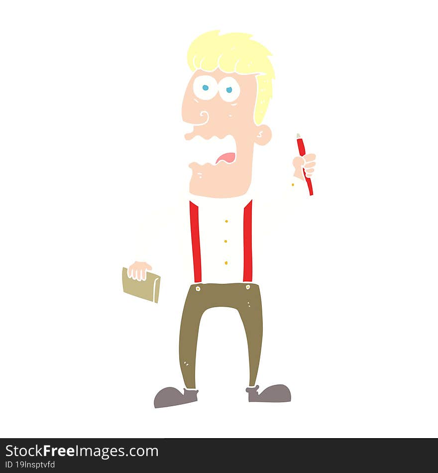 flat color illustration of a cartoon stressed reporter