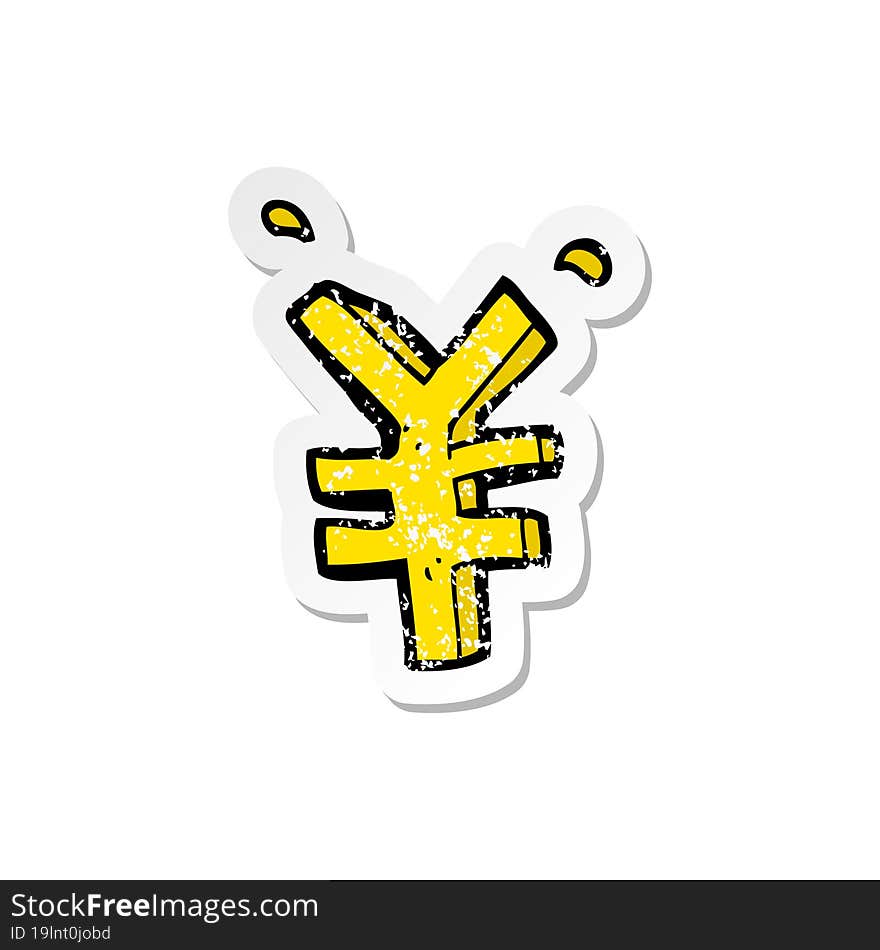 retro distressed sticker of a cartoon yen symbol