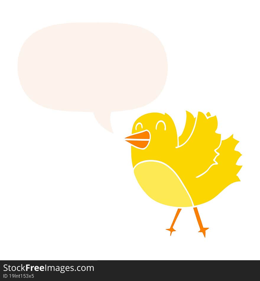 cartoon bird and speech bubble in retro style