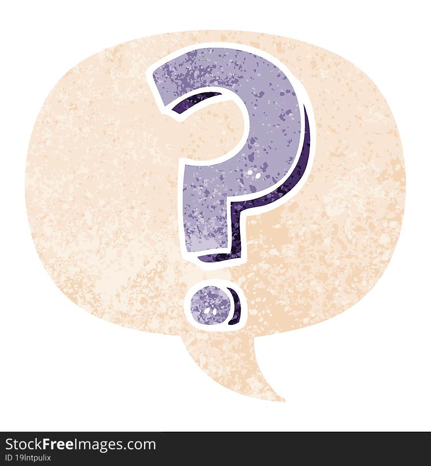 cartoon question mark and speech bubble in retro textured style