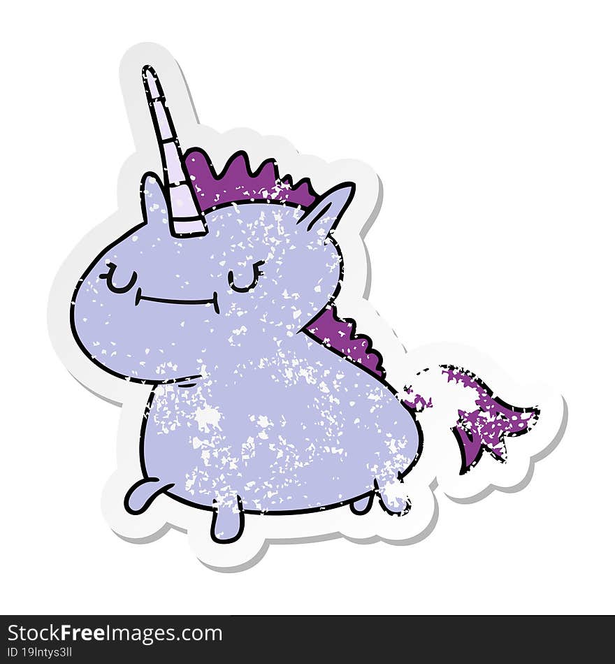 distressed sticker cartoon doodle of a magical unicorn