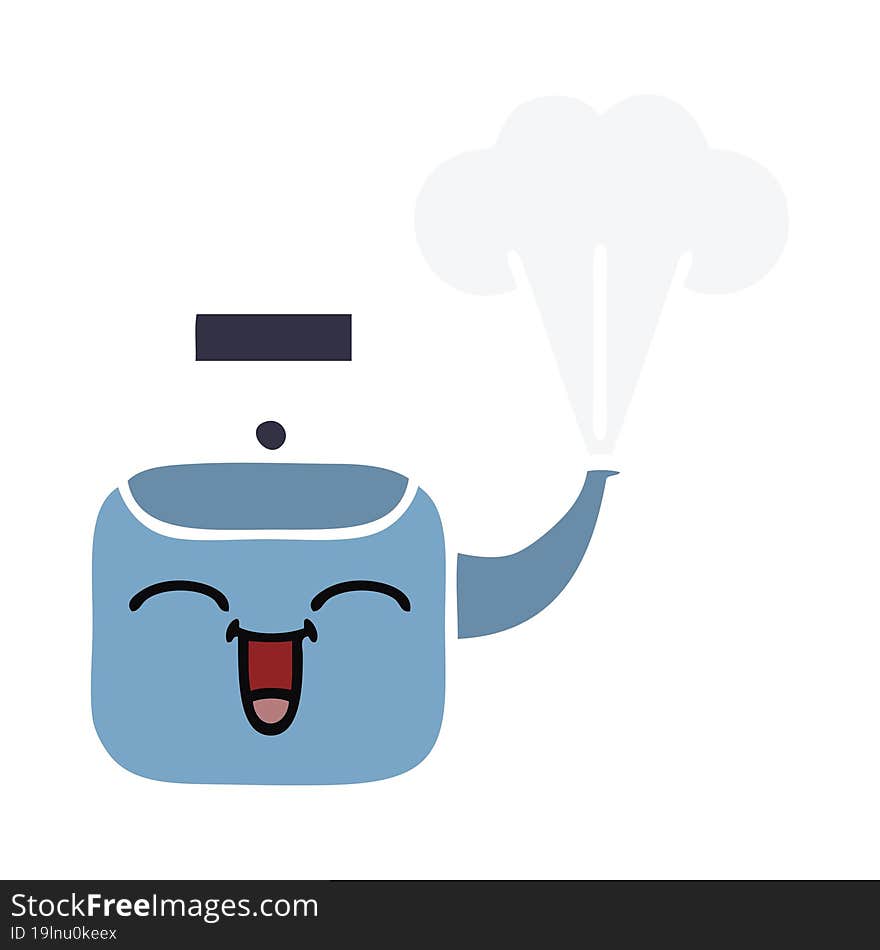 flat color retro cartoon steaming kettle