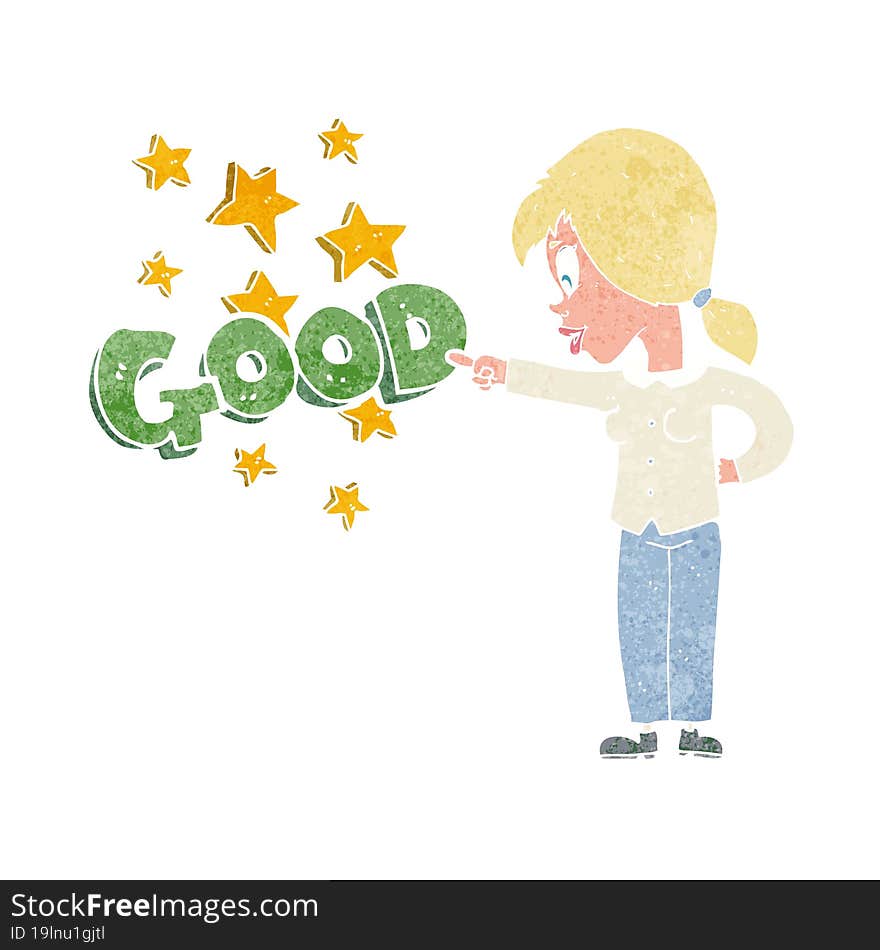 cartoon woman pointing out the good