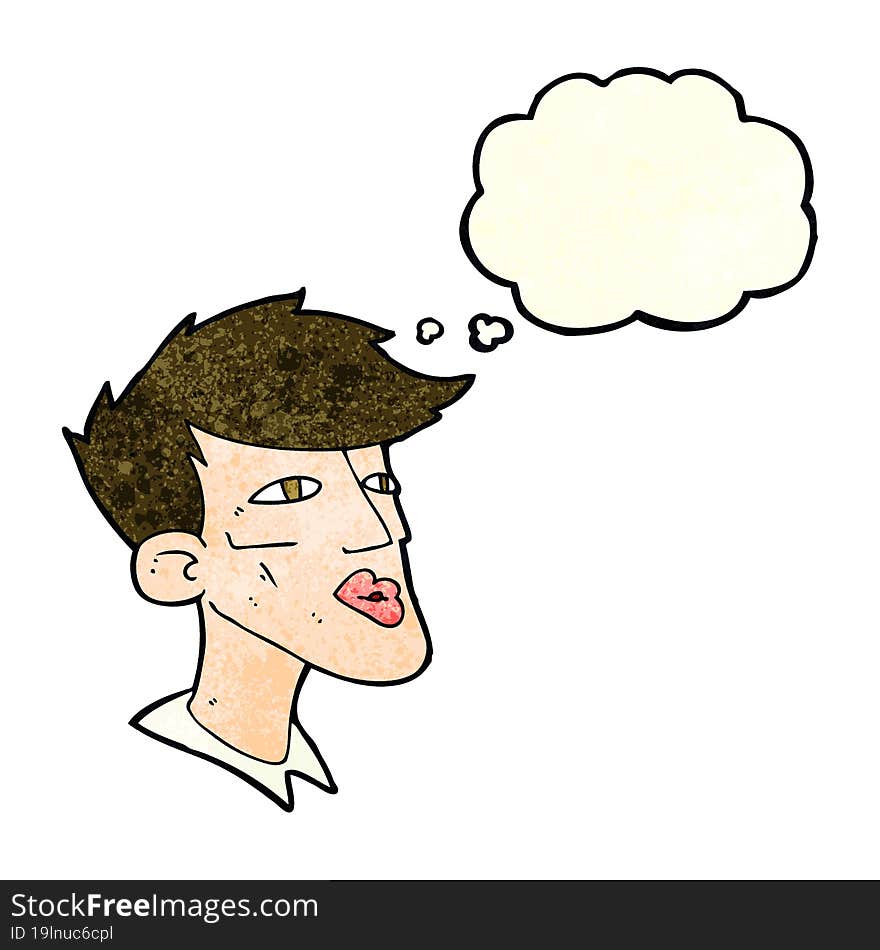 cartoon male model guy with thought bubble