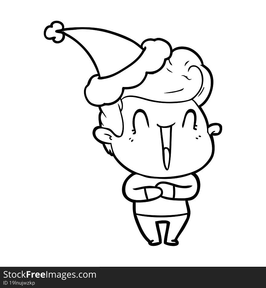 Excited Man Line Drawing Of A Wearing Santa Hat