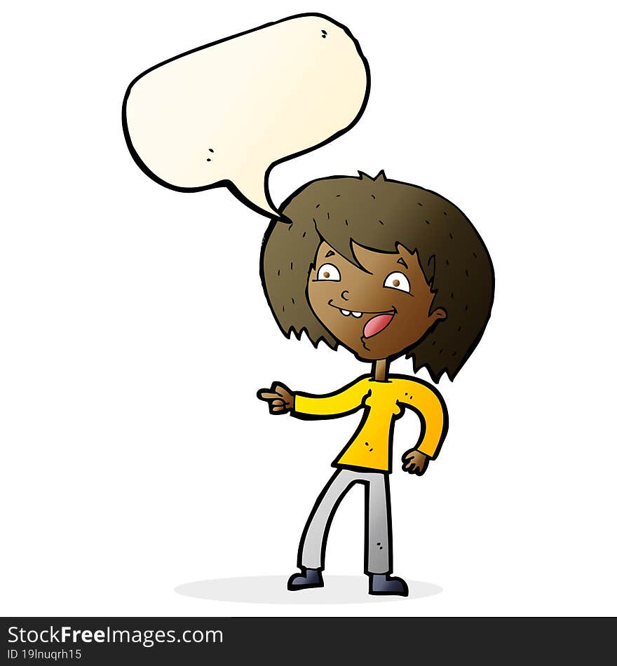 Cartoon Woman Laughing And Pointing With Speech Bubble