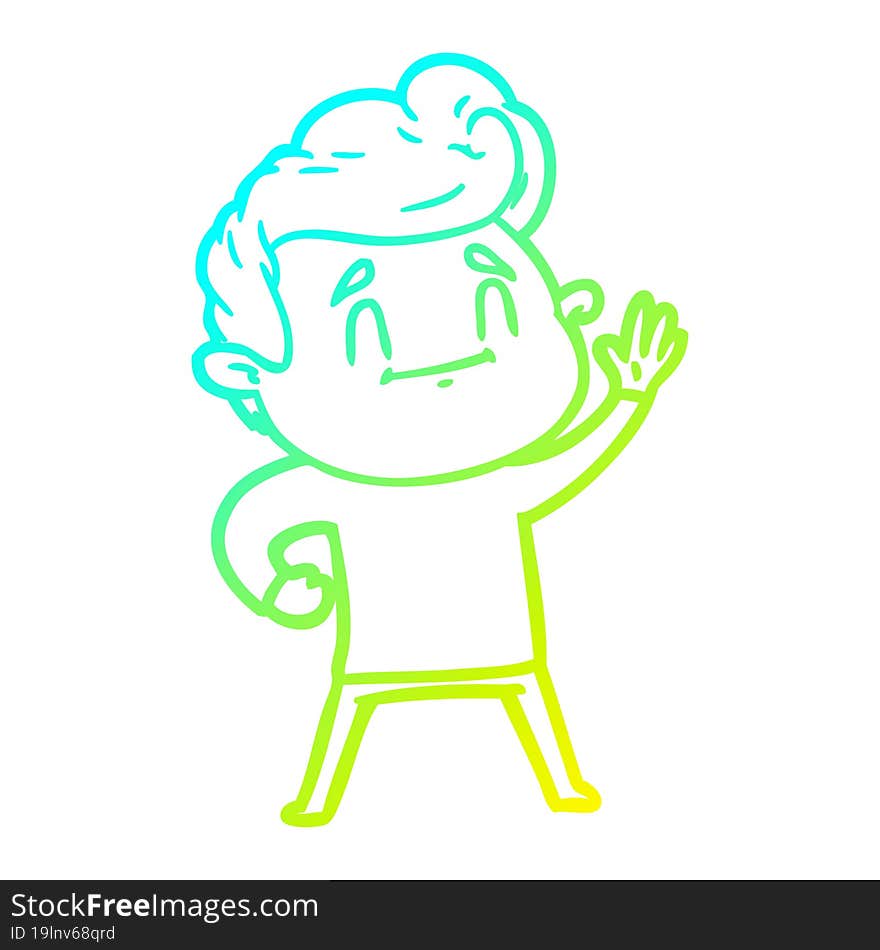 cold gradient line drawing of a happy cartoon man