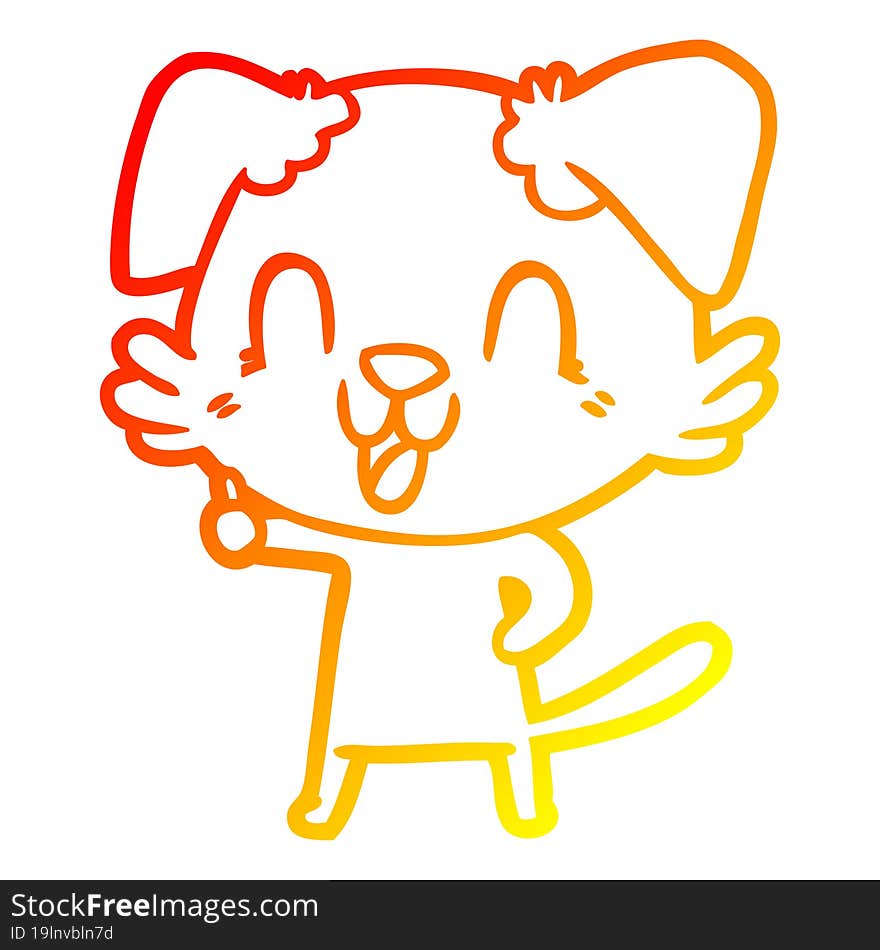 warm gradient line drawing of a laughing cartoon dog