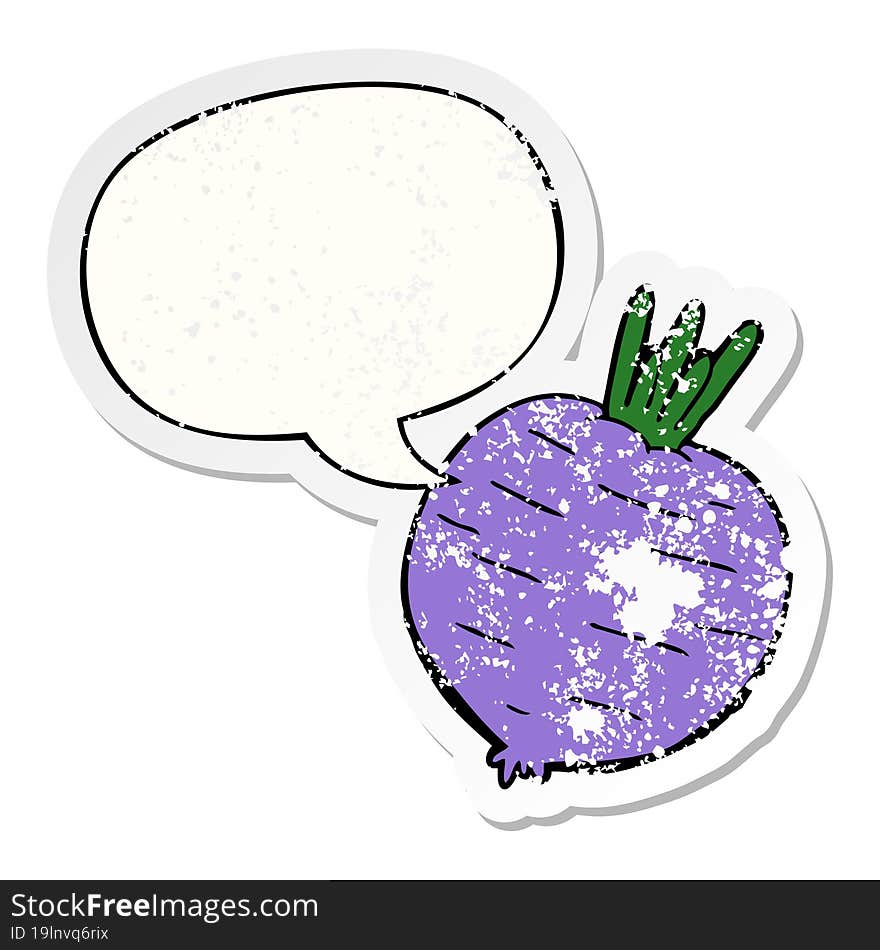 cartoon vegetable and speech bubble distressed sticker