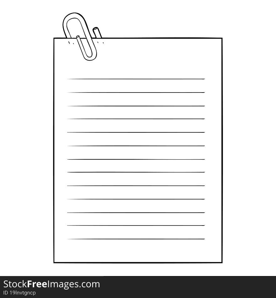 cartoon lined paper with paperclip. cartoon lined paper with paperclip