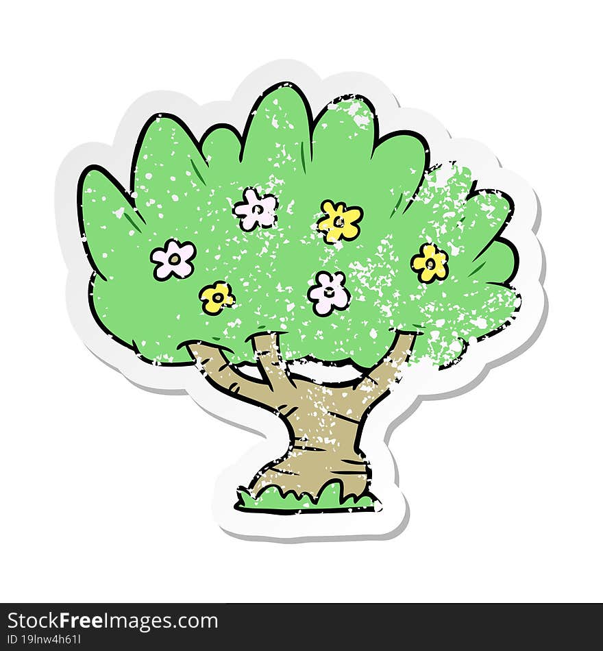 distressed sticker of a cartoon tree