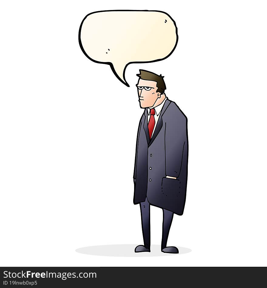 cartoon bad tempered man with speech bubble