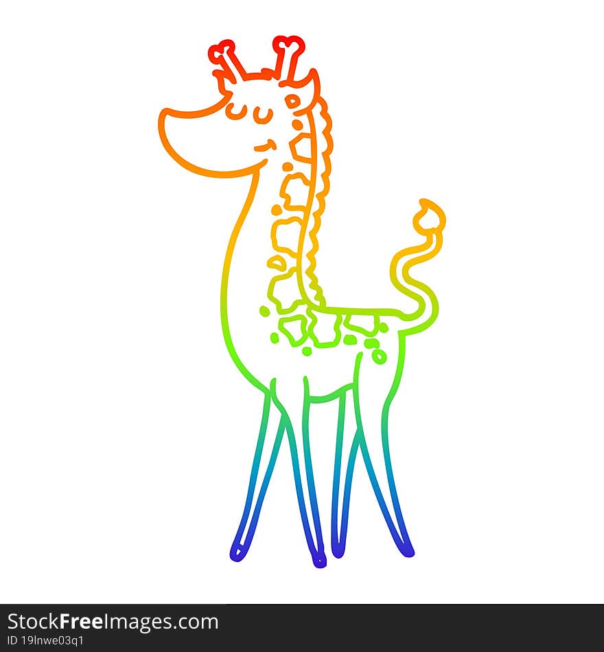 rainbow gradient line drawing of a cartoon giraffe