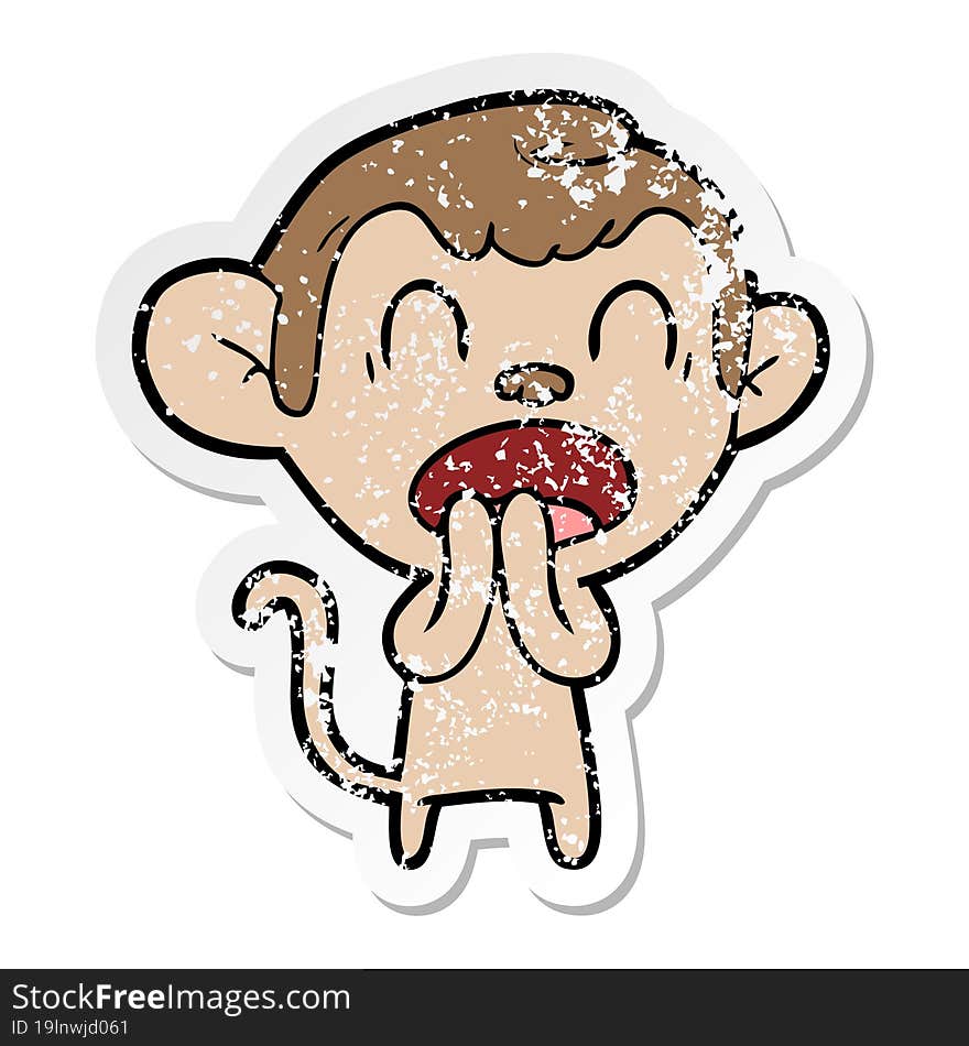 distressed sticker of a yawning cartoon monkey