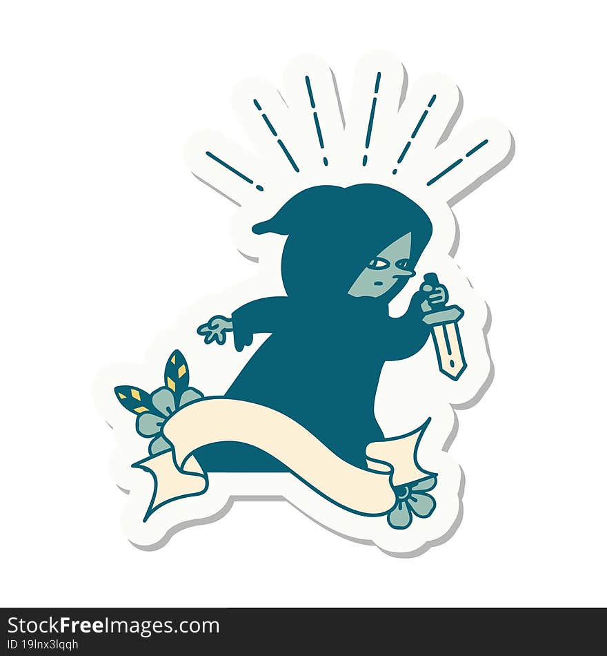 Sticker Of Tattoo Style Assassin With Knife