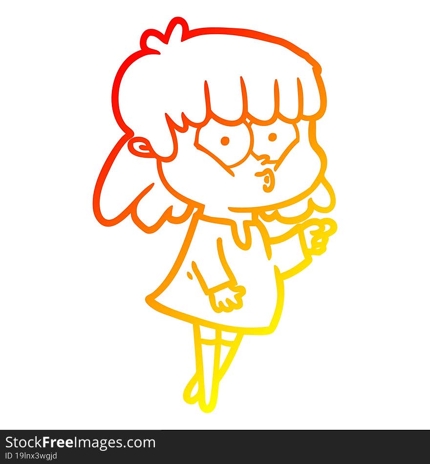 Warm Gradient Line Drawing Cartoon Whistling Girl