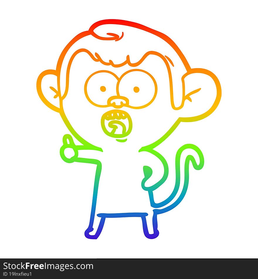 rainbow gradient line drawing cartoon shocked monkey