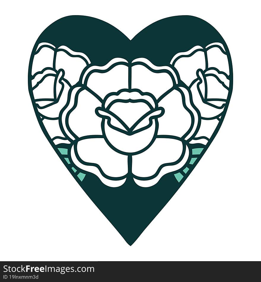 iconic tattoo style image of a heart and flowers. iconic tattoo style image of a heart and flowers