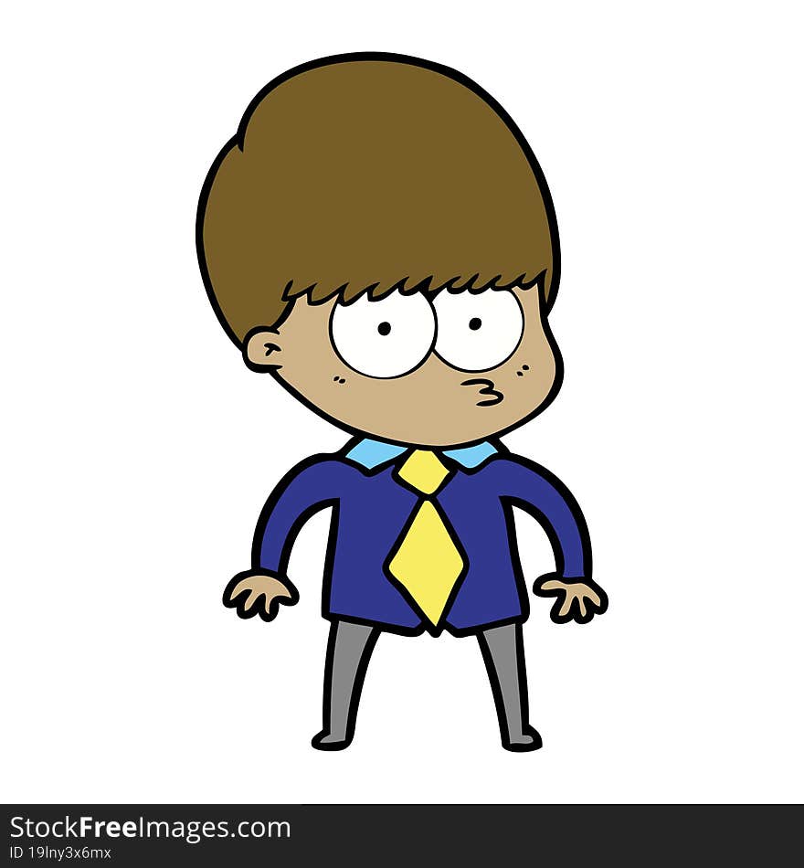 nervous cartoon boy wearing shirt and tie. nervous cartoon boy wearing shirt and tie