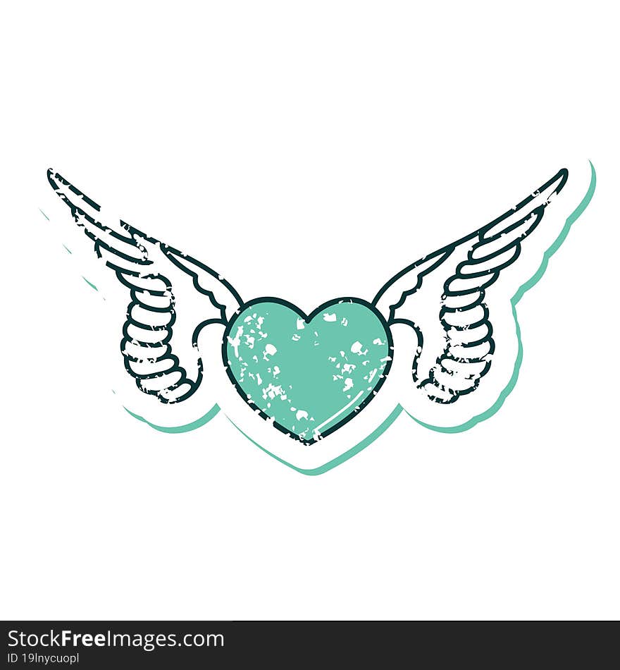 iconic distressed sticker tattoo style image of a heart with wings. iconic distressed sticker tattoo style image of a heart with wings