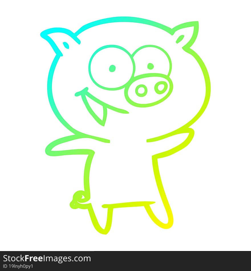 cold gradient line drawing of a cheerful pig cartoon