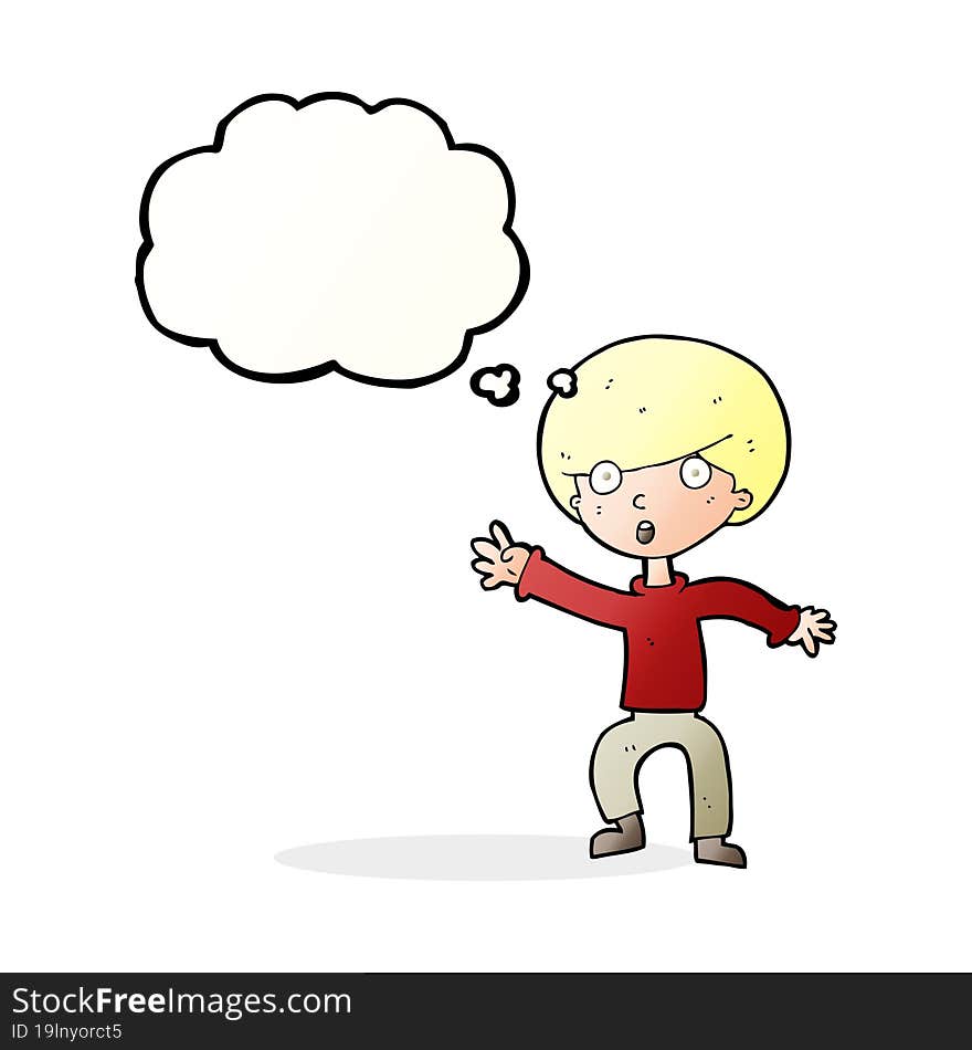 Cartoon Panicking Boy With Thought Bubble