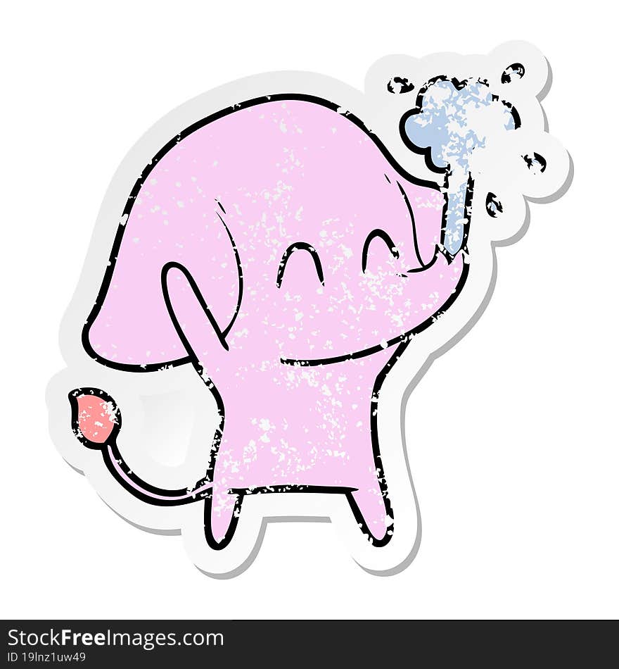 distressed sticker of a cute cartoon elephant spouting water