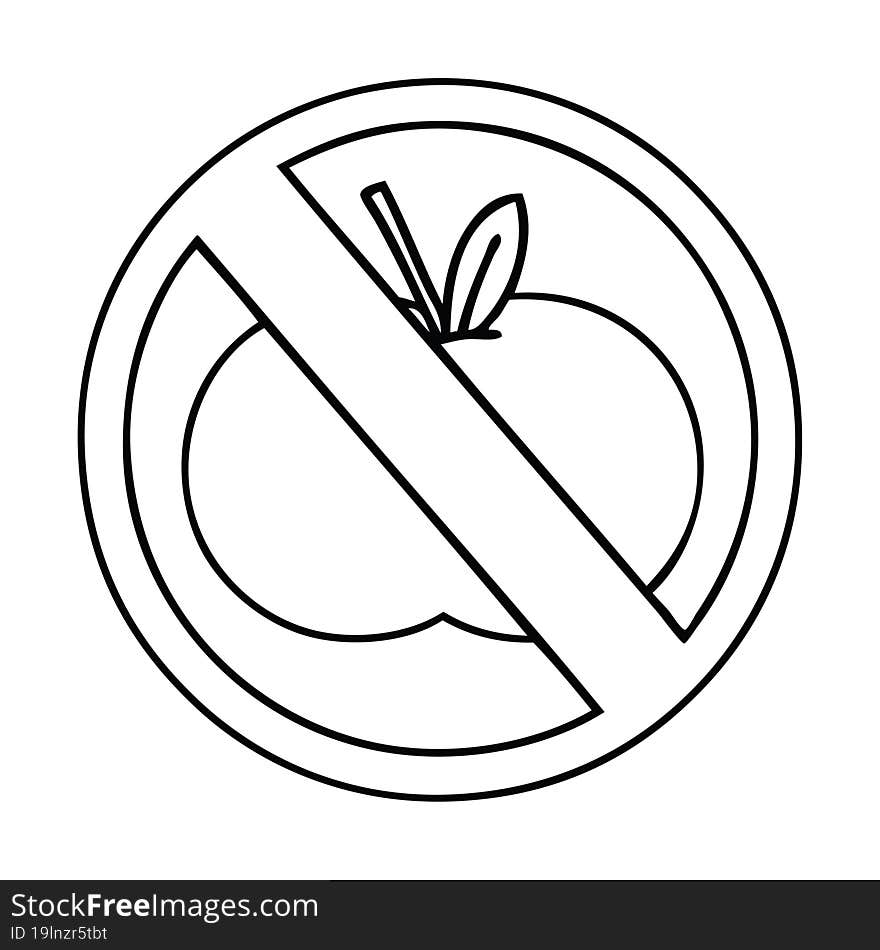 Line Drawing Cartoon No Fruit Allowed Sign