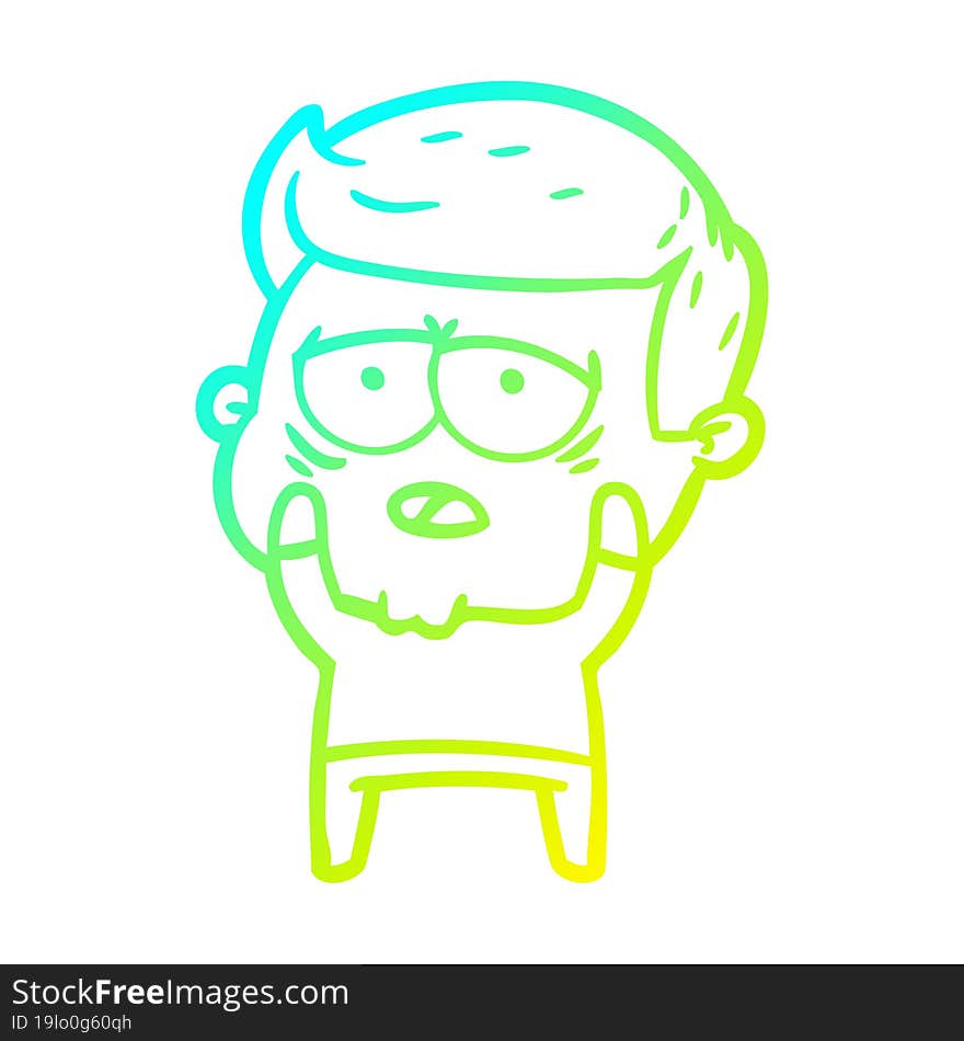 cold gradient line drawing of a cartoon tired man