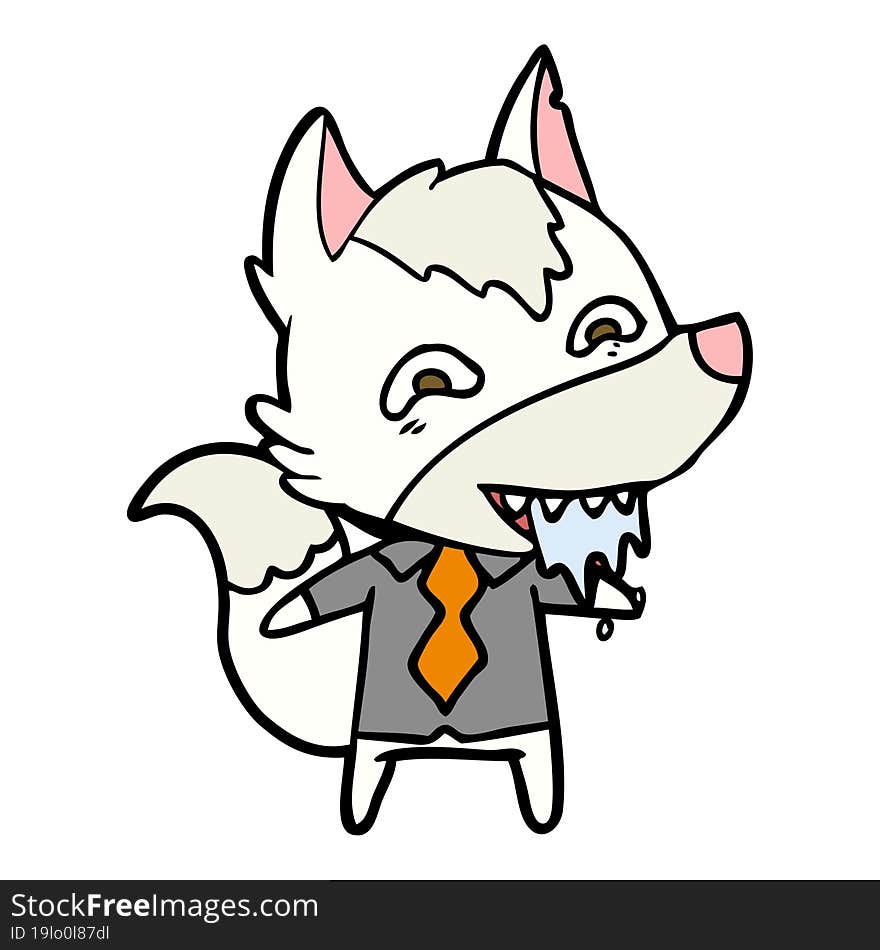 cartoon hungry wolf in office clothes. cartoon hungry wolf in office clothes