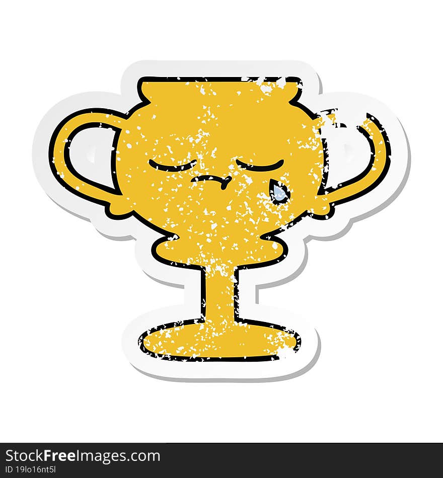 distressed sticker of a cute cartoon trophy