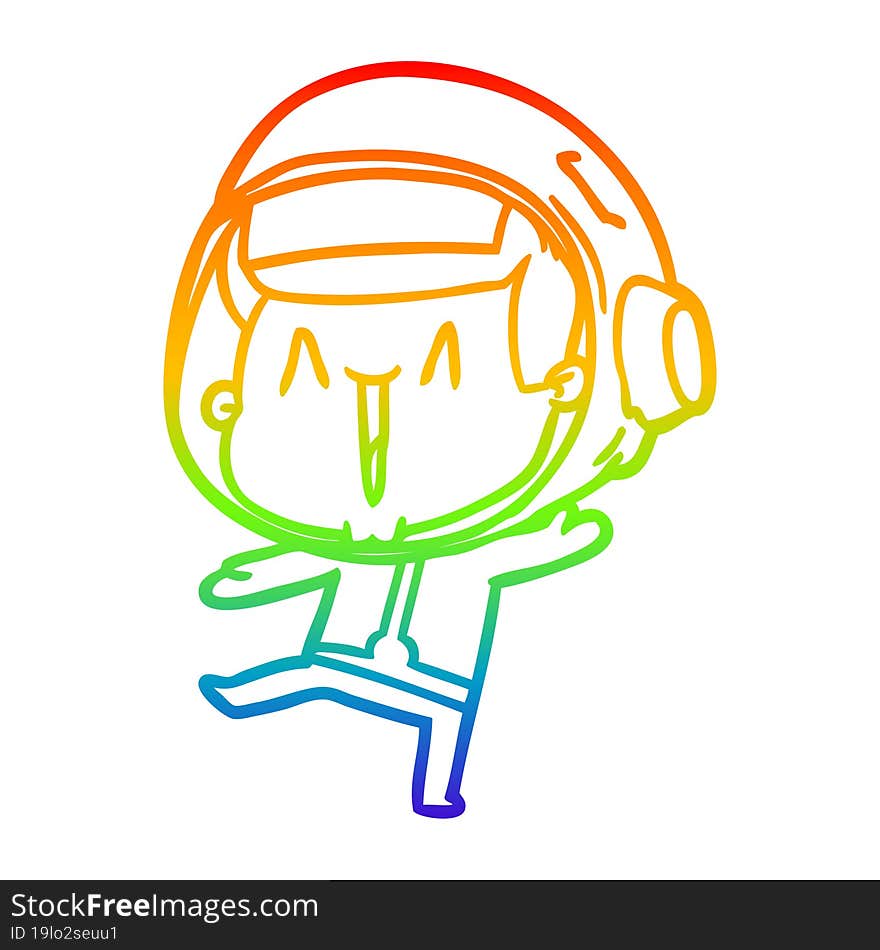 rainbow gradient line drawing of a dancing cartoon astronaut