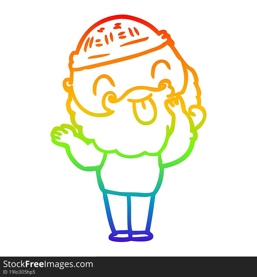 rainbow gradient line drawing man with beard sticking out tongue