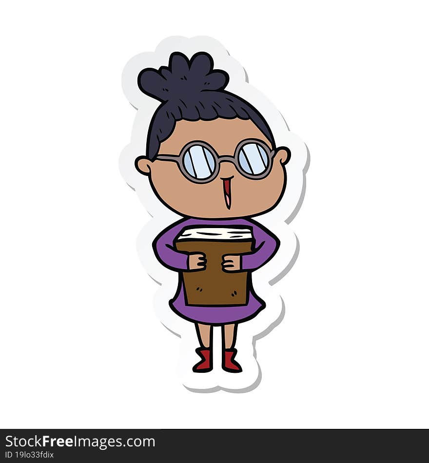 sticker of a cartoon woman wearing spectacles