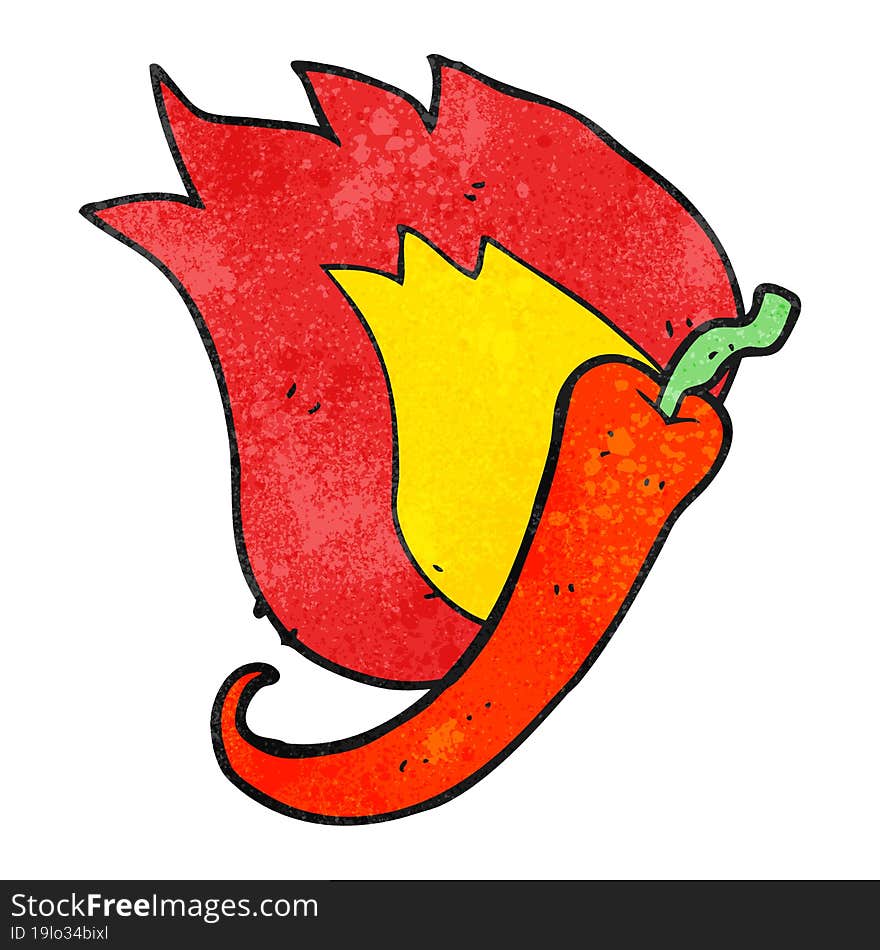 textured cartoon flaming hot chilli pepper